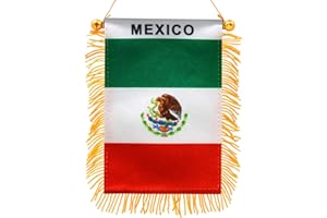 Anley 4 X 6 Inch Mexico Fringy Window Hanging Flag - Mini Flag Banner & Car Rearview Mirror Décor - Fringed & Double Sided - Mexican Hanging Flag with Suction Cup