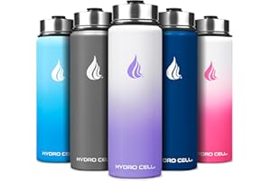 HYDRO CELL Stainless Steel Insulated Water Bottle with Straw - For Cold & Hot Drinks - Metal Vacuum Flask with Screw Cap and Modern Leakproof Sport Thermos for Adults (Lavender/White 24oz)