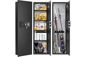 NEBAKNE 47.3" Tall Fireproof Wall Safes Between the Studs 16" Centers, Large Hidden Flush Wall Safe with 4 Removable Shelf & 6 Key Hooks, 48LB Heavy Duty In Wall Safe for Home, Money, Jewelry, Valuables