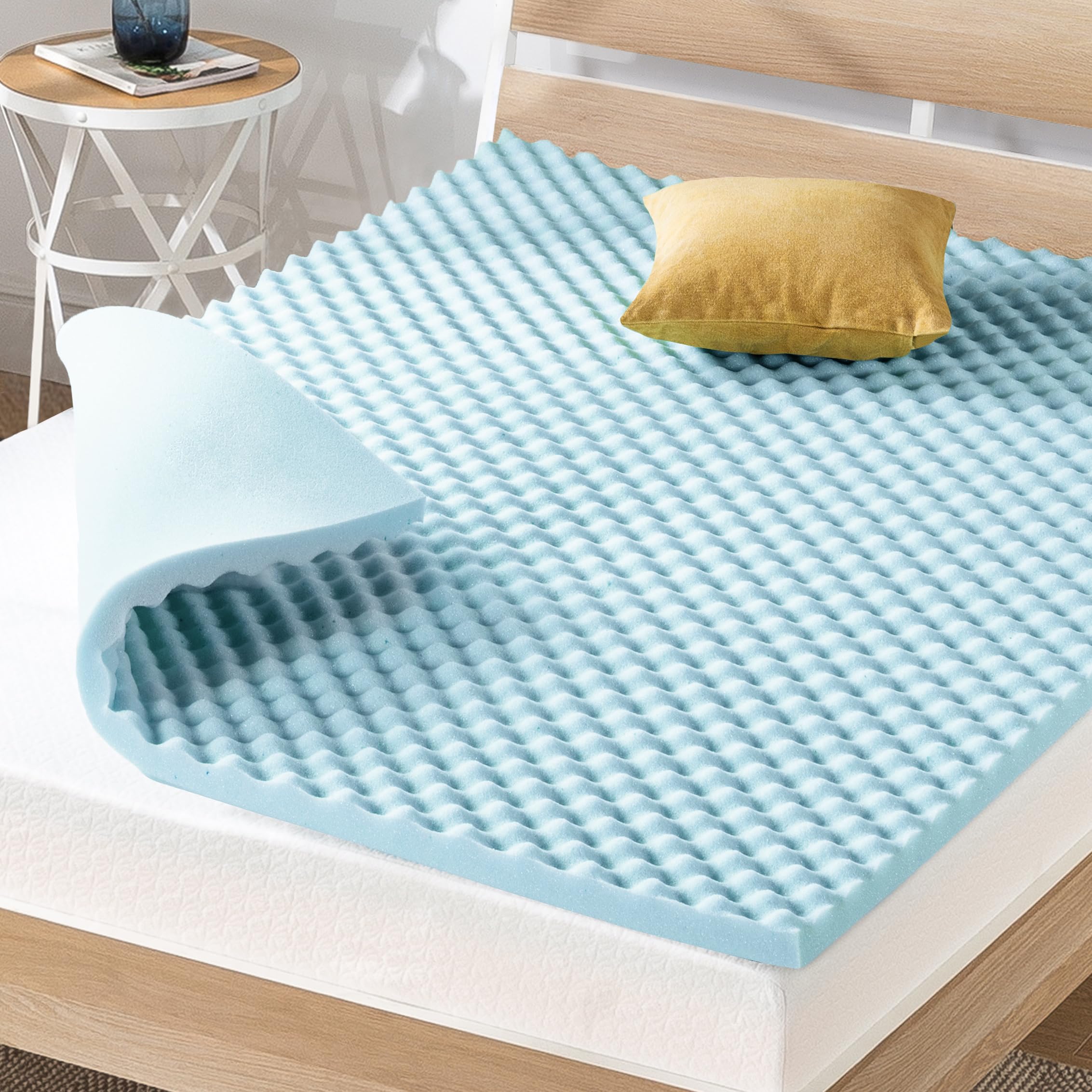 Photo 1 of **DIRTY FROM TRANSPORT **Best Price Mattress 2 Inch Egg Crate Memory Foam Mattress Topper, Cooling Gel Infusion, King, Dorm Essentials, Blue