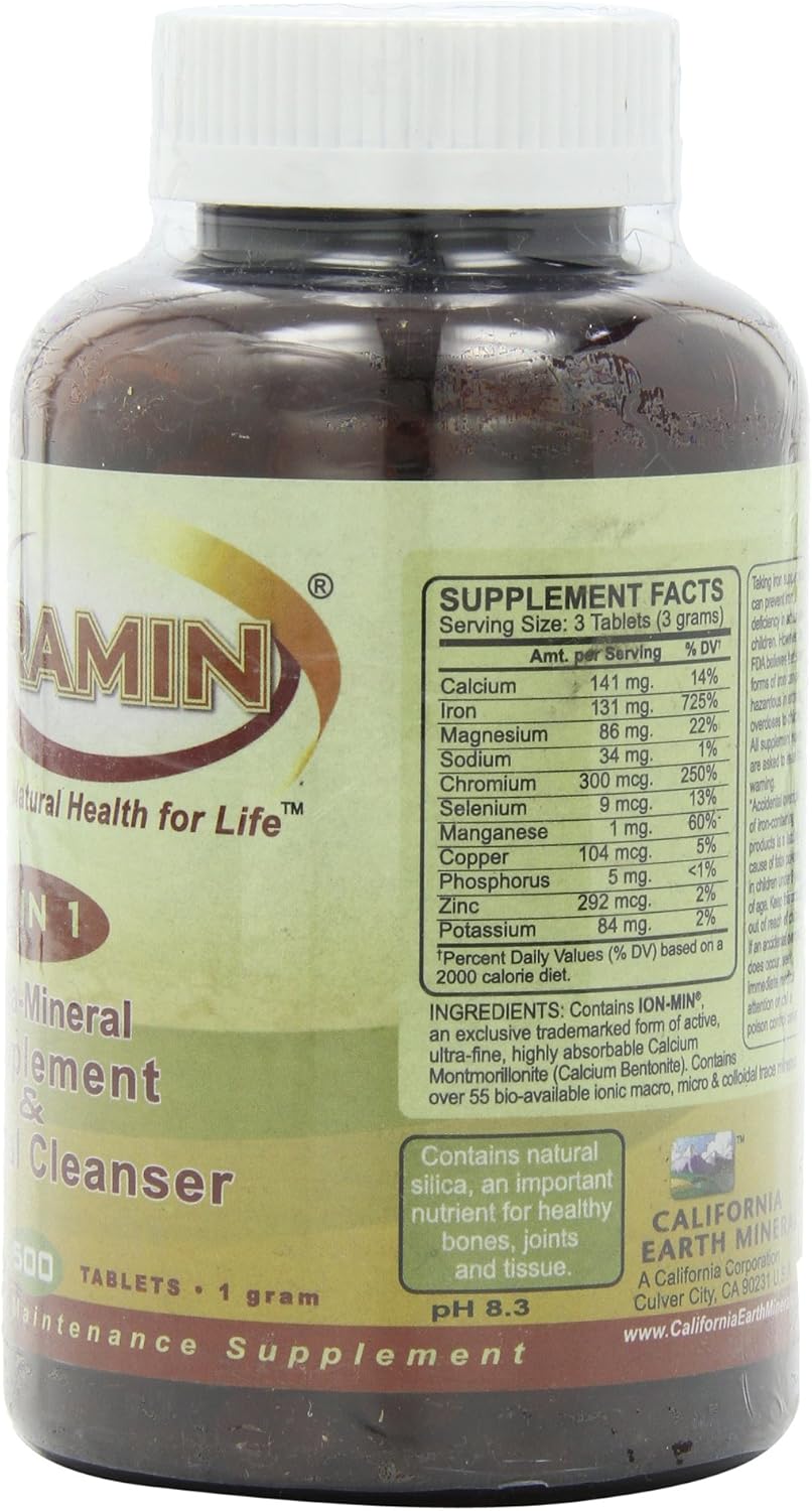 Ion-Min, Terramin 2 in 1, Mega-Mineral Supplement & Internal Cleanser Tablets, 1-Gram, 500-Count: Health & Personal Care