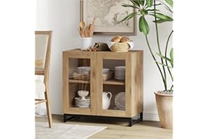 WAMPAT Sideboard Buffet Cabinets with Glass Doors, Modern Sideboard Credenza with Adjustable Shelf, Coffee Bar Storage Cabine