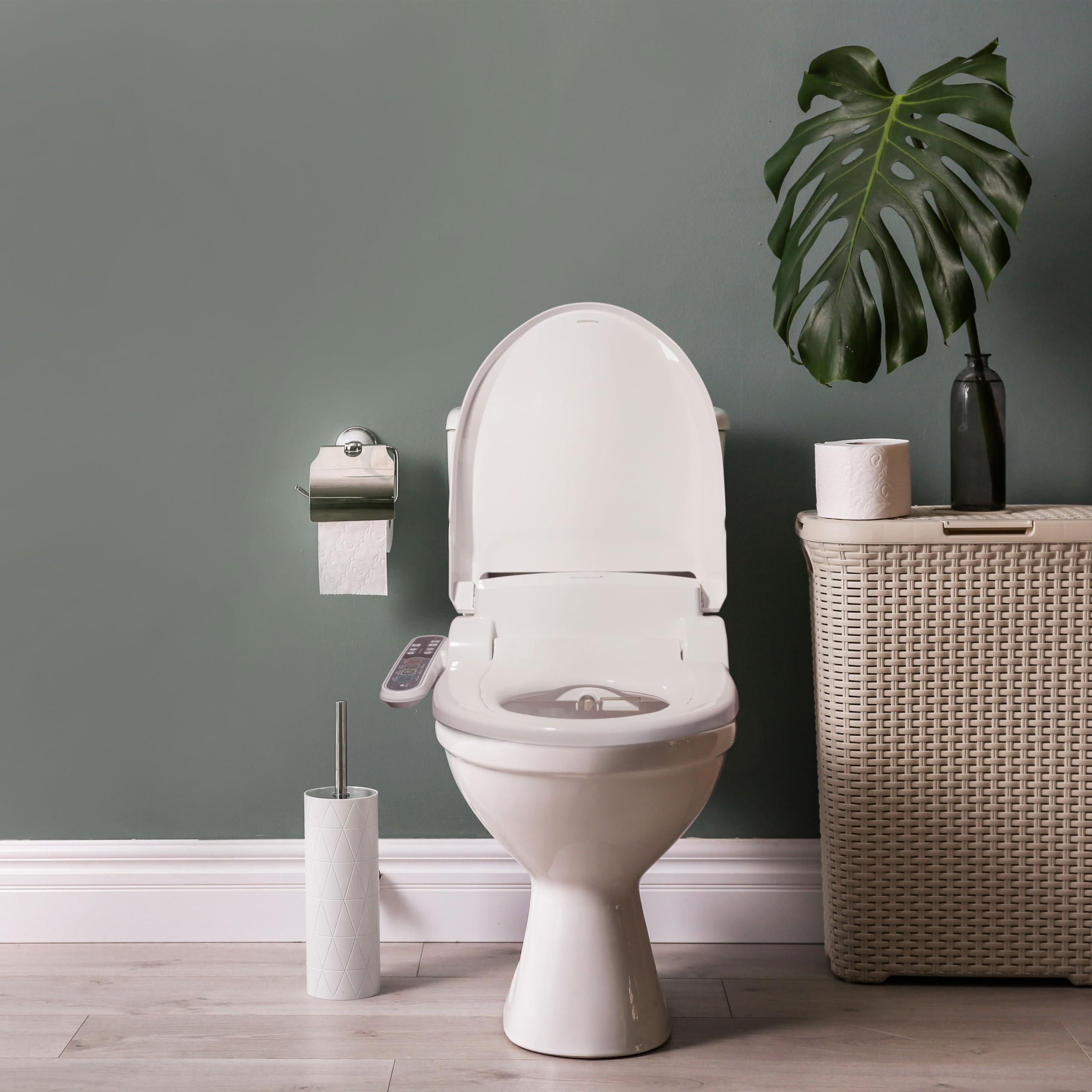 SmartBidet® SB-2000WE Electric Smart Bidet™ Toilet Seat with Heated Seat, Warm Air Dryer, Temperature Control Wash, and Control Panel, Elongated Seat