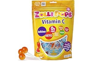 Zollipops Vitamin C Clean Teeth Pops Sugar Free Candy with Xylitol, Dye-Free Lollipops - Keto & Diabetic-Friendly, Dentist-Approved Treats for Kids (Natural Fruit Flavors, 8 oz)