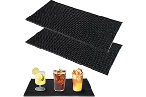 TOBEELEC 2 Pcs Bar Mat for Countertop 24 x 12 Inch, Large Non Slip Rubber Mat Service Spill Cocktail Bartending Coffee Bar Mats for Hot Dishes Restaurants Barbershop Clippers Hot Pads, Black