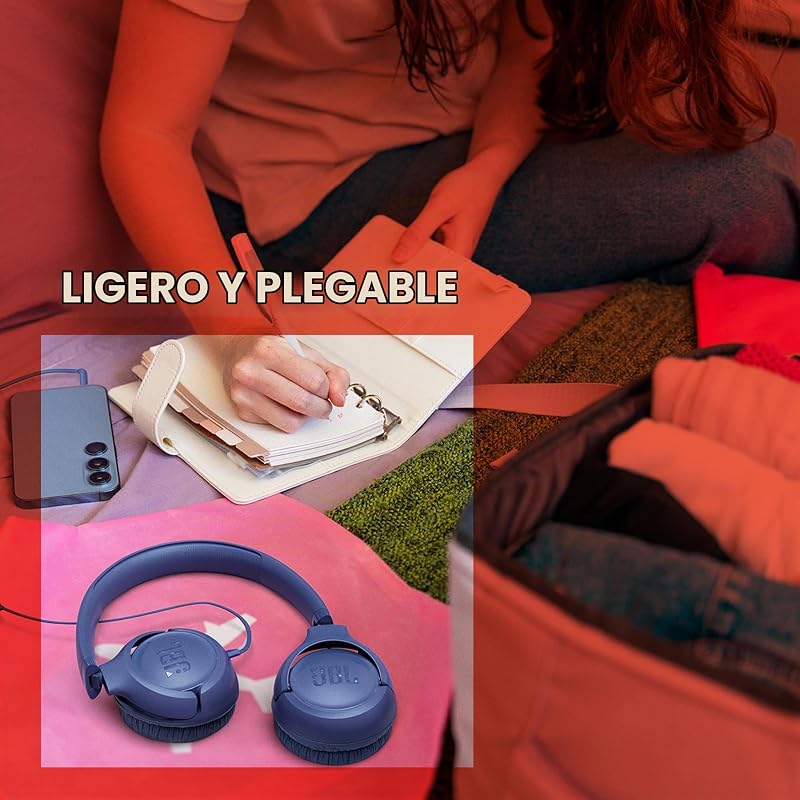 Auscultadores Tune 530 com fio, ajuste confortável, microfone, som JBL Pure Bass, predefinições de equalização, design dobrável e cabo sem emaranhados, preto