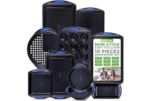 NutriChef Baking Set - 10 Piece Bakeware, Deluxe Carbon Steel Set with Stylish Non-Stick Coating and Silicone Handles, Dishwa