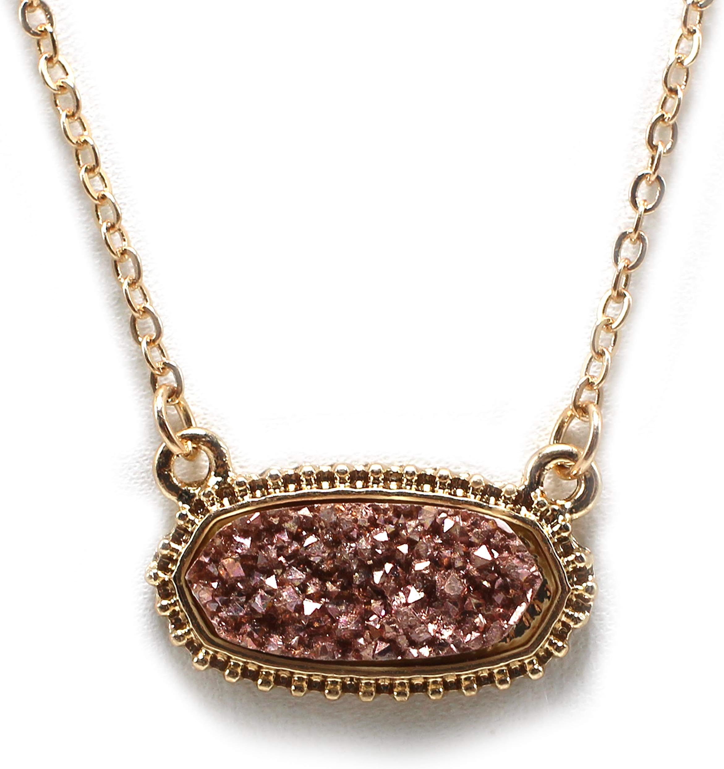 Miracle CollectionFaux Druzy Stone Light Weight Fashion Trendy Pendant Necklace for Women and Girls… (COPPER-OVAL)