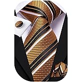 Hi-Tie Silk Ties for Men Plaid Paisley Striped Necktie Pocket Square Cufflinks Set Formal Business