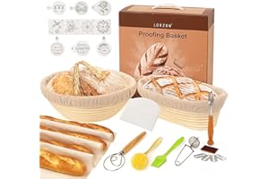 Lorzon Banneton Proofing Basket Set of 2, 10 Inch Round & Oval Cane Bread Proofing Baskets with Sourdough Bread Baking Supplies, Bread Making Kit