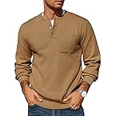 COOFANDY Men's Henley Knit Sweater Long Sleeve Soft Pullover Shirt with Chest Pocket