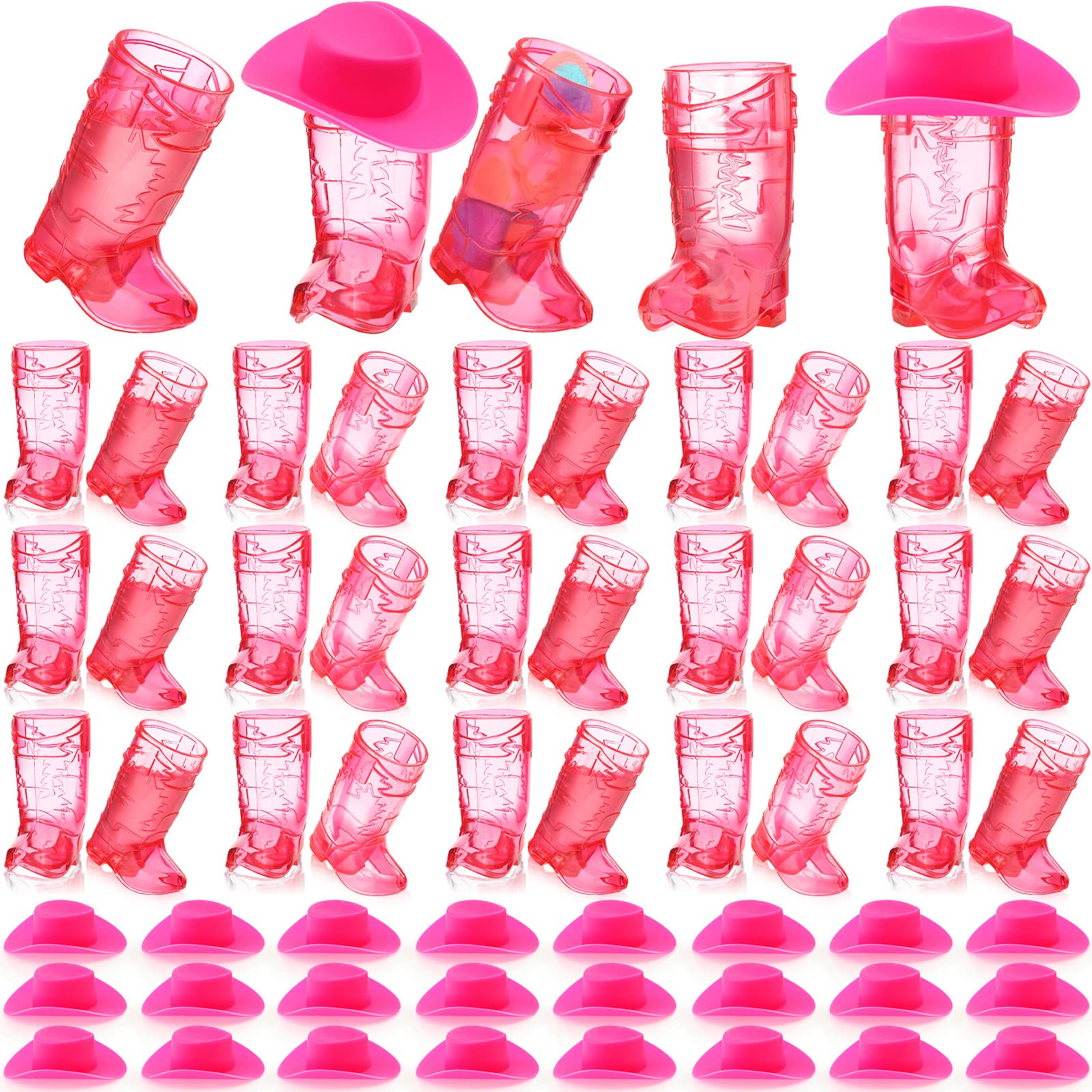 Photo 1 of Sieral 54 Pcs Mini Cowboy Boot Glasses Plastic Cowgirl Party Supplies Western Plastic Mugs for Cowboy Cowgirl Decorations Bachelorette Party Supplies Pink Boot Cups (Rose Red)