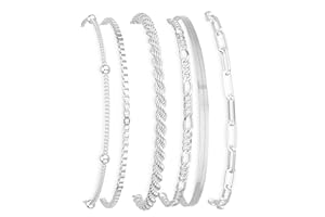 DEARMAY Dainty Silver Plated Bracelets for Women Trendy, Silver Jewelry Set for Women Bracelets for Women Paperclip Box Herringbone Figaro Rope Chain Bracelet Fashion Pack Gifts for Women