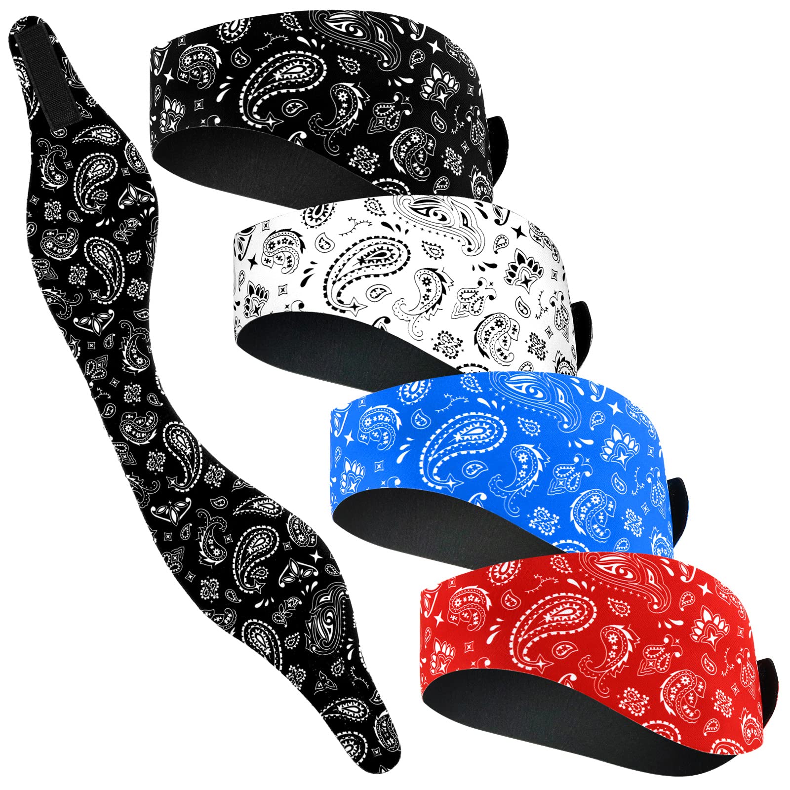 Photo 1 of 4 Pieces Swimming Headband Swimming Ear Band Adjustable Swim Headband Keeping Water Out Ear Protection for Kids Adults Surfing Bathing Kayaking (Delicate Style)
