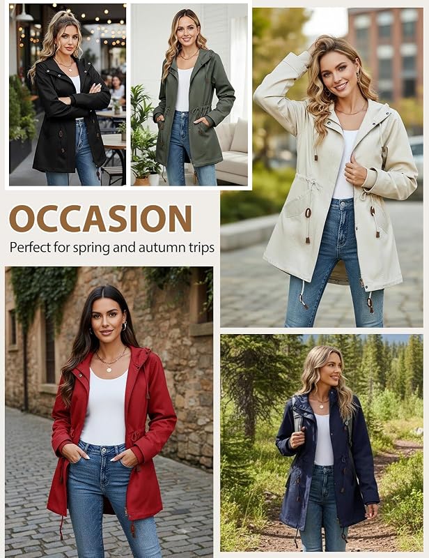 Chaqueta de Entretiempo Mujer con Capucha y Cintura Ajustable