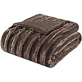 Madison Park Duke Luxury Long Faux Fur Throw Brown 50*60 Premium Soft Cozy Brushed Long Faux Fur For Bed, Coach or Sofa