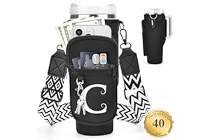LOKASS Initial Water Bottle Holder with Strap for Stanley 40 oz Tumbler, for Simple Modern 40 oz Tumbler, Graduation Gift with Phone Pocket, Carabiner, Personalized Gift for Stanley Cup Accessories