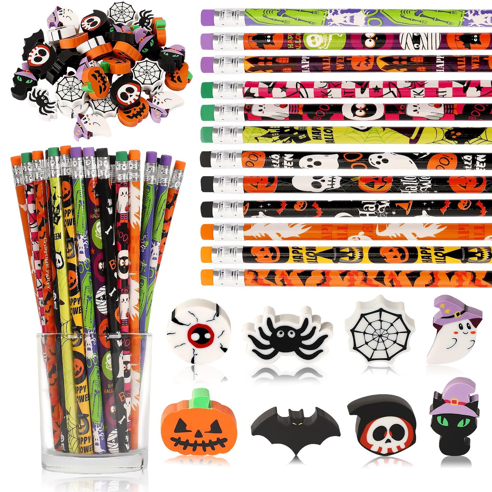JULMELON 72pcs Halloween Erasers and 36pcs Pencil with Erasers