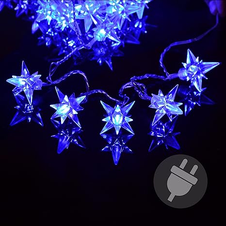 Nipach GmbH 40er LED Sternenlichterkette blau für Innen Aussen Trafo transparentes Kabel Sternenkette Weihnachtssternkette We