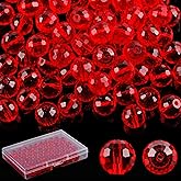 Crystal Glass Beads for Jewelry Making, 80 Pieces Crystal Beads, 10mm Glass Beads, Round Faceted Beads Bulk for Craft Necklace Bracelet Earring (Red)