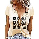 Game Day Outfits Shirts Women V Neck Football Graphic Tee Tops Funny Football Game Day Shirts for Teen Girls
