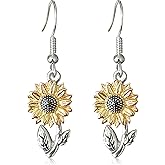 Chic Dainty Cute Tiny Silver Daisy/Sunflower/Lotus/Rose Flower Dangle Drop Earrings for Women Teen Statement Hypoallergenic Jewelry Gifts