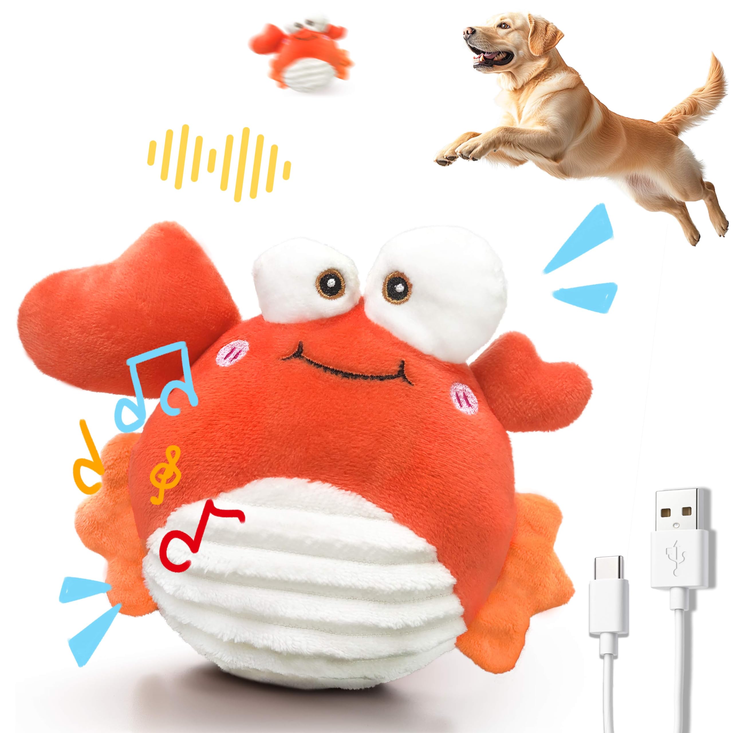 Photo 1 of GUKCO Crab Interactive Dog Toys – Rechargeable Self-Play Toy with Motion-Activated Ball & Music Recording Modes for Small, Medium & Large Dogs, Moving Dog Toy to Keep Them Busy