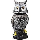 Galashield Owl Decoy to Scare Birds Away Scarecrow Fake Owl with Rotating Head 15" Tall