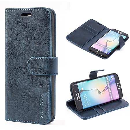 Mulbess Ledertasche im Ständer Book Case / Kartenfach für Samsung Galaxy S6 Edge Tasche Hülle Leder Etui,Dunkelblau