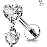 Melighting 16G Helix Earring Titanium G23 Dangle Flat Back Earring Internally Threaded Clear CZ Cartilage Earring 6/8 mm Helix Piercing Jewelry for Women Tragus Earring