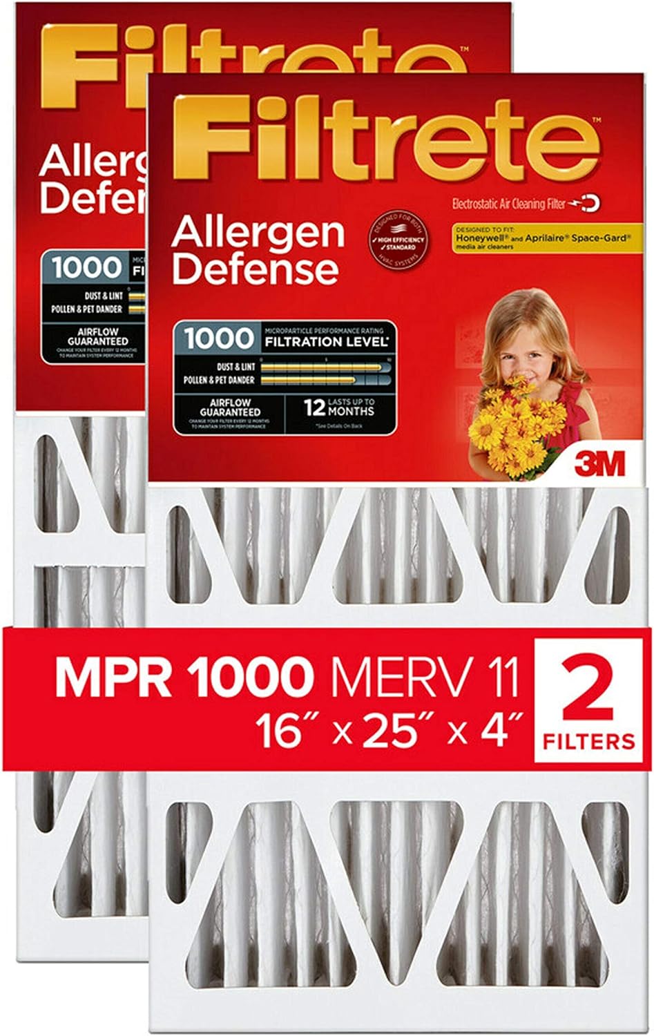 Filtrete 16x25x4, AC Furnace Air Filter, MPR 1000 DP, Micro Allergen Defense Deep Pleat, 2-Pack (exact dimensions 15.88 x 24.56 x 4.2): Home Improvement