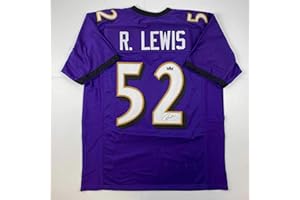 HOFSM.COM HALL OF FAME SPORTS MEMORABILIA Facsimile Autographed Ray Lewis Baltimore Purple Reprint Laser Auto Football Jersey Size Men's XL