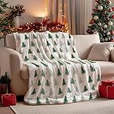 Horaldaily Christmas Flannel Blanket Throw, Christmas Pine Tree Green Soft Fuzzy Plush Cozy Fleece Blankets for Couch Sofa Bed Lounging, Ideal Gifts for Kids Adults Wife Self, 50x60