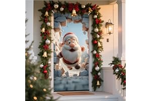 NYZE Christmas Door Cover Decorations Indoor Santa Claus, Gingerbread Stickers Christmas Party Banner Outdoor Xmas Garage Door Decorations Window Wall (Cute Santa Claus)