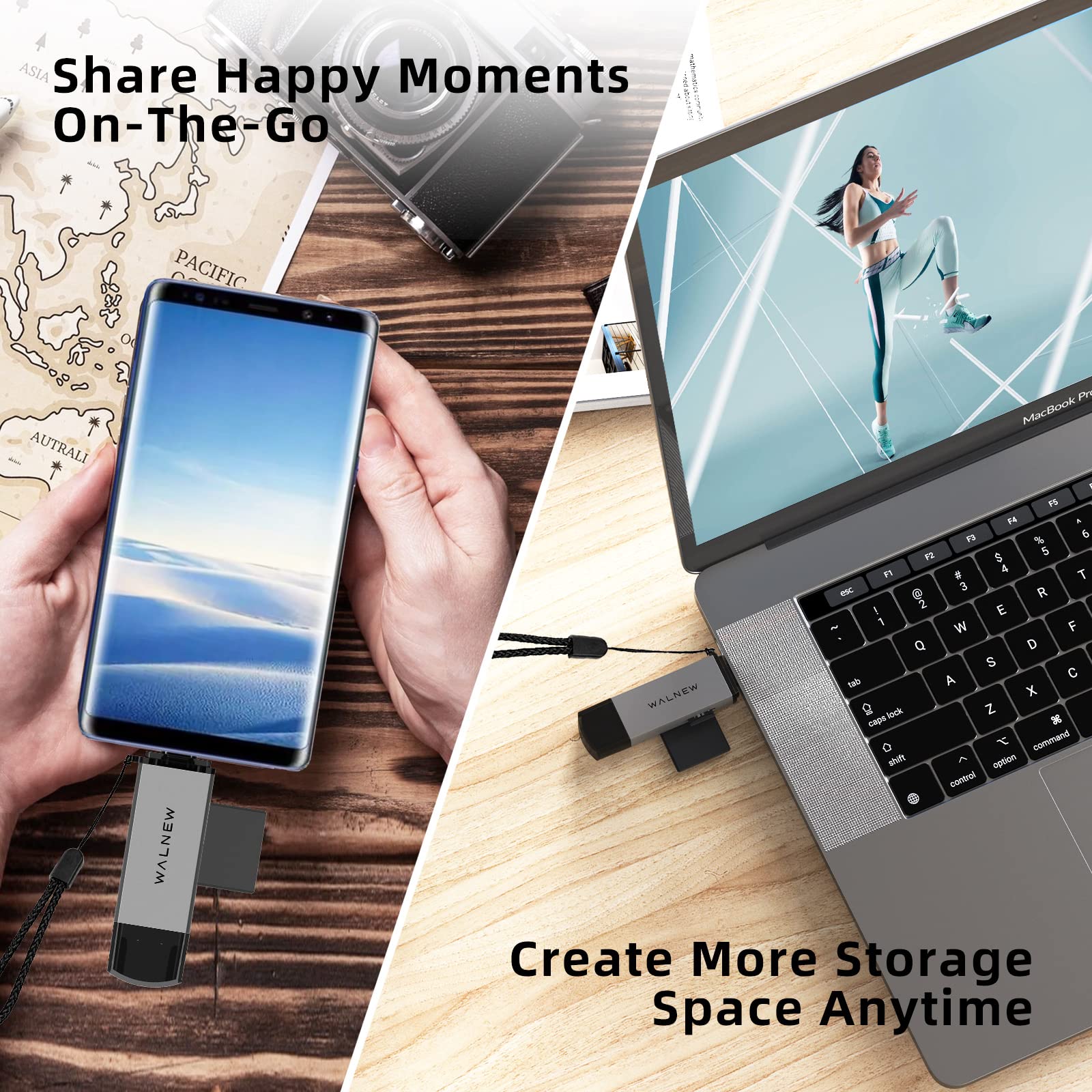 SD Card Reader, WALNEW USB 3.0 and USB-C to SD/TF Memory Card Adapter for Mac,MacBook,Computer/PC,Laptop,iPad 10,iPhone 15 Pro/Max,Samsung Galaxy Android Phone,Support UHS-I SDHC/SDXC/MicroSD