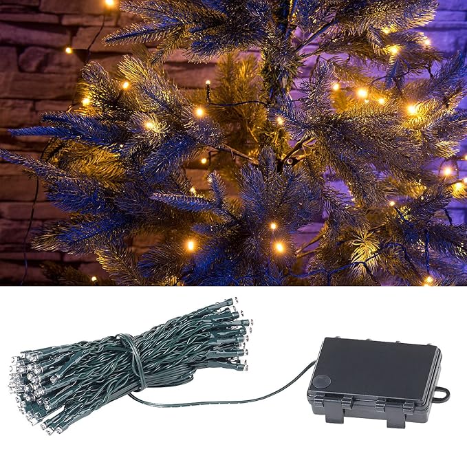 Lunartec Lichtkette: LED-Lichterkette mit 100 LEDs, Timer, Batterie, warmweiß, 10 m, IP44 (Lichterkette batteriebetrieben)