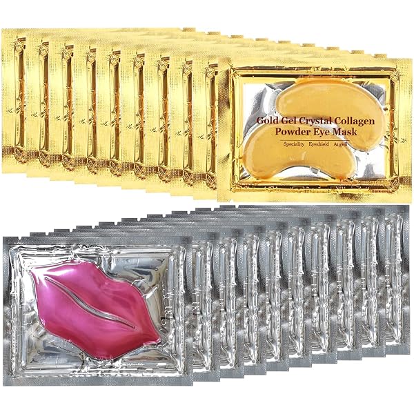 VERONNI Eye Lip Mask Set -20pcs Under Eye Patches,10pcs Gold Lip Mask -24K Gold Crystal Eye Lip Pads Treatment For Dry Lip,Dark Circles Eyes Moisturizing, Hydrating(Gold Eye Lip Mask Set