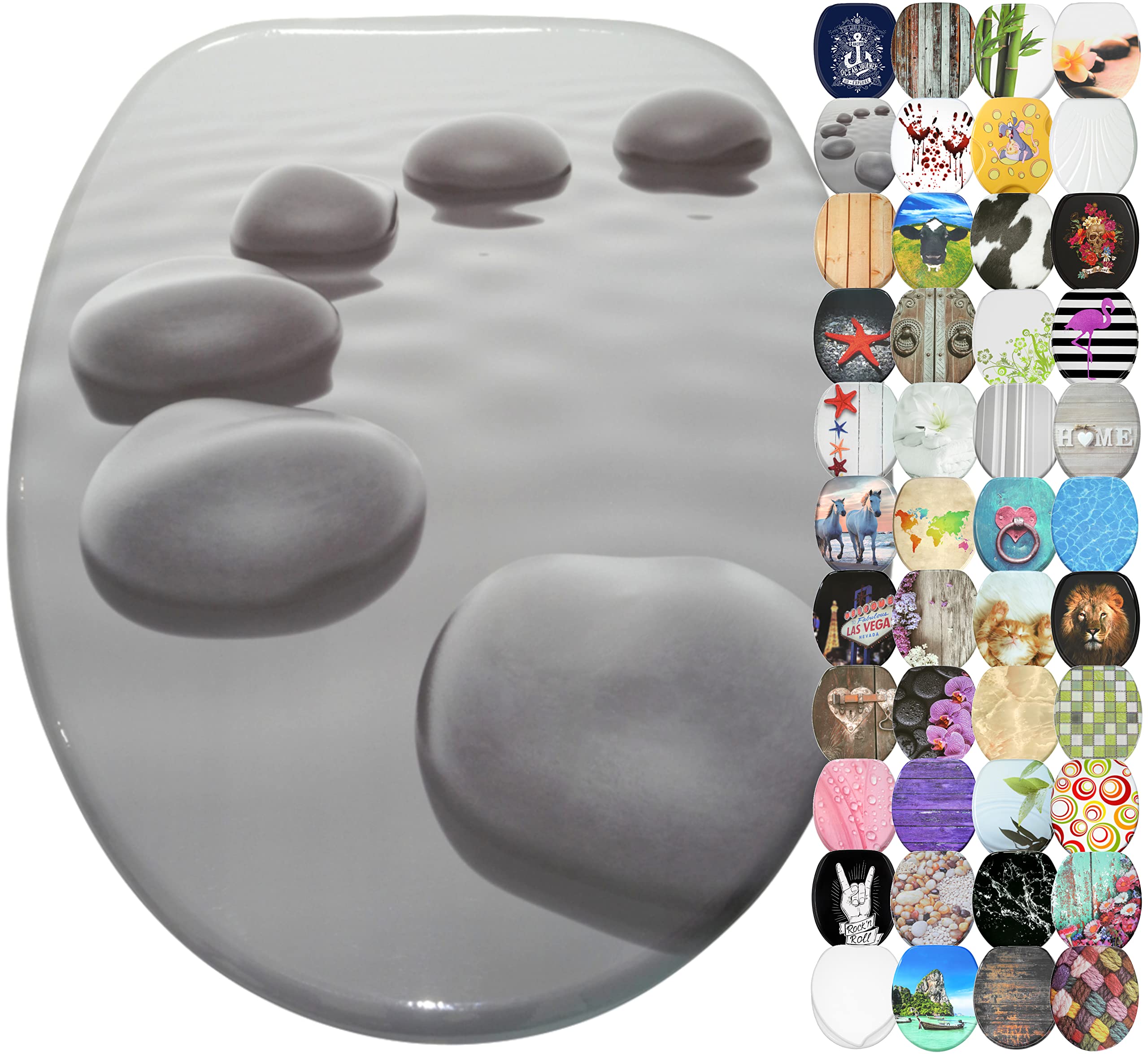 Sanilo Soft Close Toilet Seat, Wide Choice of Beautiful Toilet Seats, Stable Hinges, Easy to Mount (Black Stones) โ image 1
