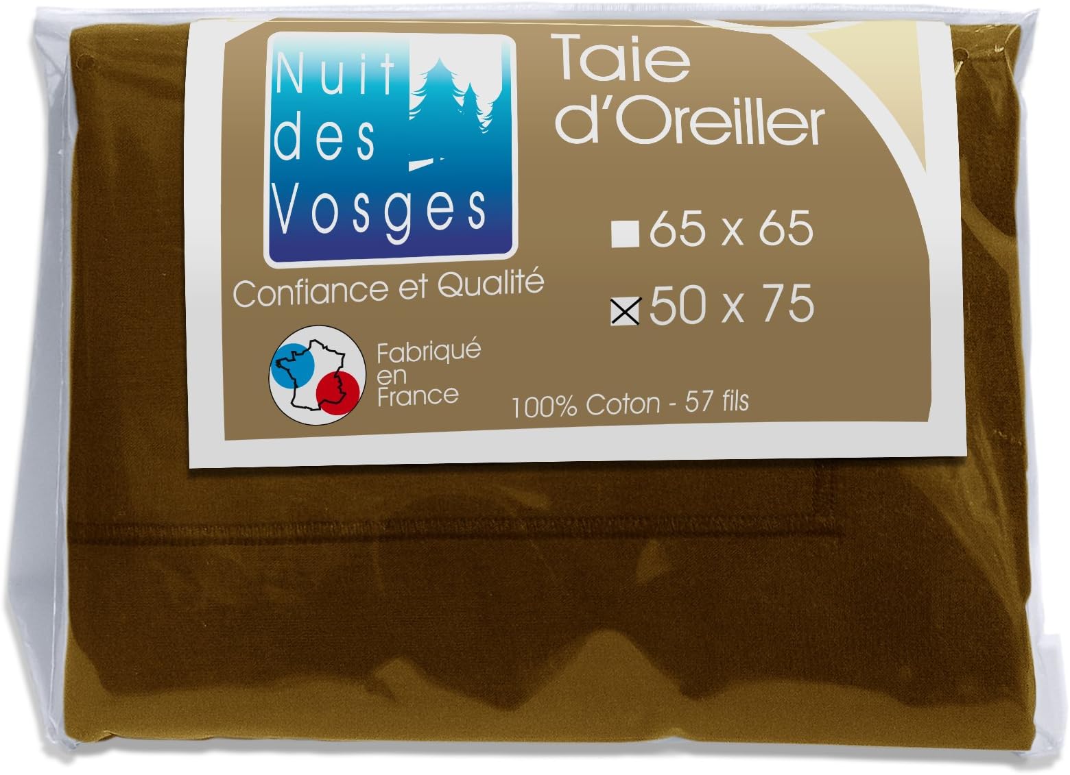 Nuit des Vosges 2095814 Cotoval Pillowcase Plain Color Cotton Chocolate 50 x 75 cm
