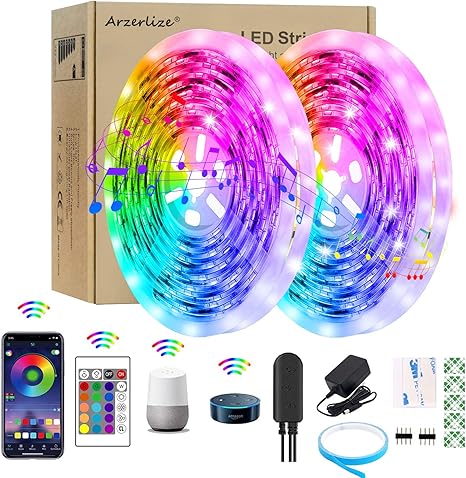 arzerlize led strip lights 32 8ft 300leds wifi connect waterproof smart rgb led strip lights for bedroom music sync color changing rope tape lights