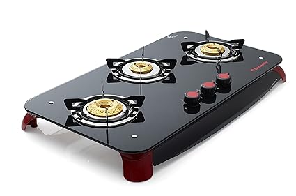 Butterfly Signature+ 3 Burner Glass Top Stove, Black/Red