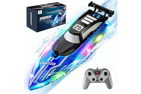 JOI MEW RC Boat for Kids with LED Lights, 2.4Ghz Remote Control Racing Boats for Ages 8-12,Toy Water Boat for Pools & Lakes w