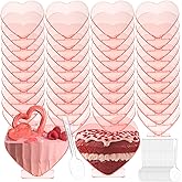 Ziliny Mini Heart Shaped Dessert Cups with Spoons 2.7 oz Valentine Day Plastic Appetizer Cup Clear Disposable Reusable Heart Shaped Bowl for Valentine Wedding Party Cakes Ice Cream(Pink,100 Set)