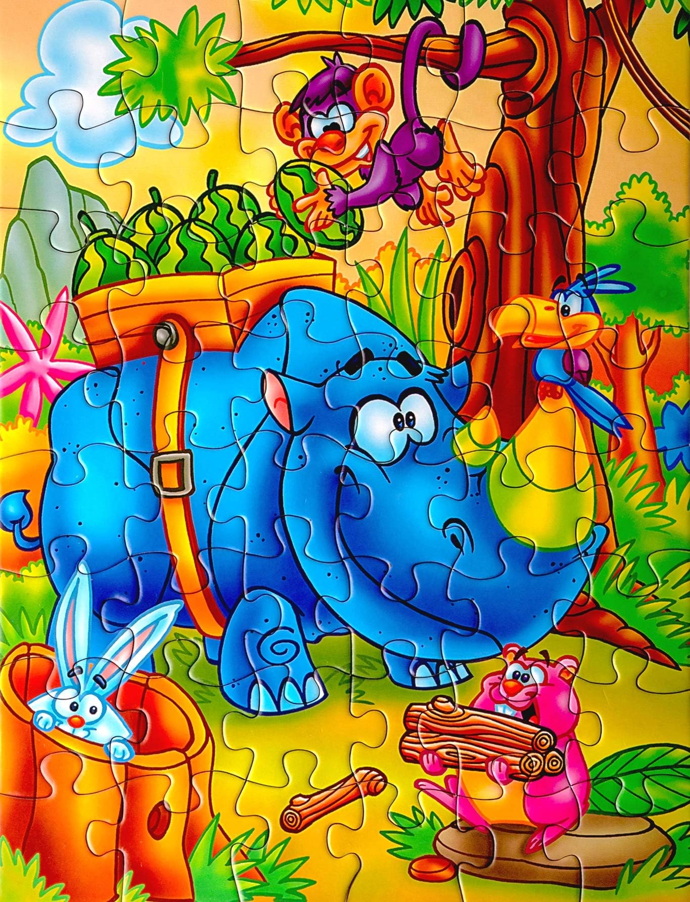 48 Piece Kids Jigsaw Puzzle with Beautiful Storage Box for Travel - Educational Fun for Children Ages 2-4 3-5 - Fun Cool Jungle Animal Cartoon Theme