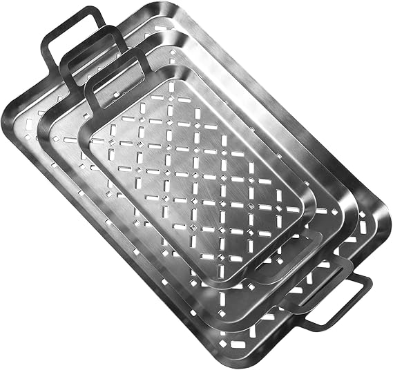 GRILL & MORE Essentials, Grilling Basket Set, Stainless Steel Grill Pan 3piece Set Amazon.co