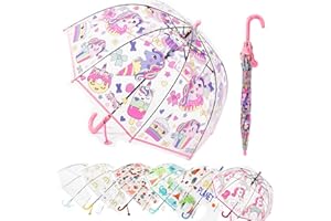 MRTLLOA Kids Clear Bubble Umbrella with an Easy Grip Curved Handle, Safety Transparent Dome Bubble Umbrella for Toddler Boys Girls