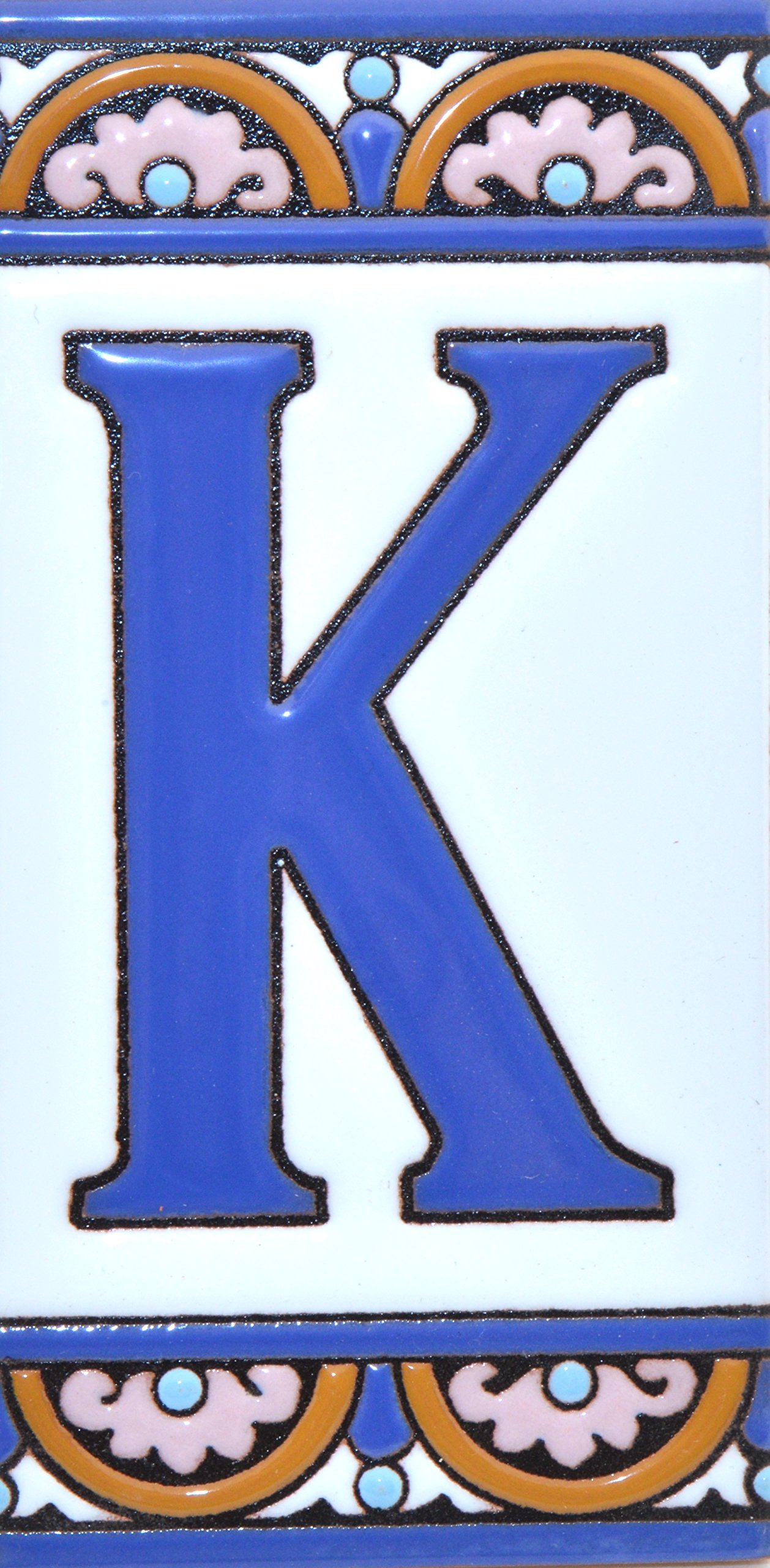 House letters 6 inch. Handpainted house letter tiles for signs, addresses and names. Address numbers for houses. House address numbers and letters. Design ARCO GRANDE 5,86" x 2,91" (LETTER K)