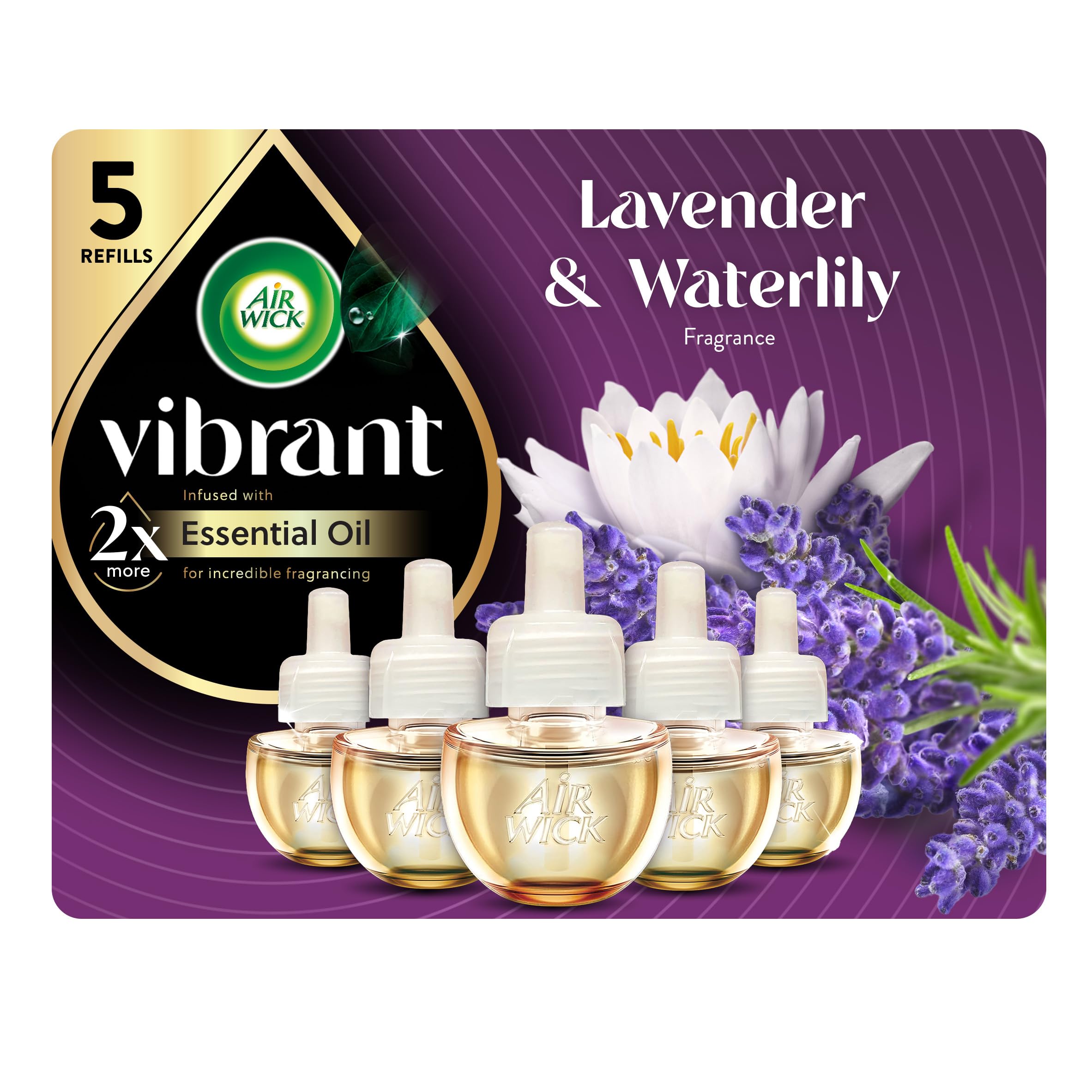 Photo 1 of Air Wick Plug in Scented Oil Refill, 5ct, Lavender & Waterlily, Air Freshener, Essential Oils