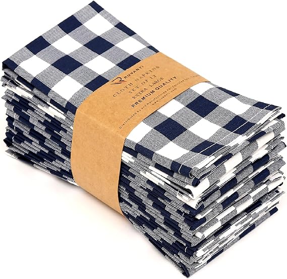 Ruvanti Cloth Napkins 12 Pack(100 Cotton 20" X 20") Navy Blue & Grey