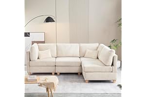 Eafurn Free Combination Reversible Modular Sectional Sofa with Movable Ottoman, L Shaped Convertible Sleeper Corner Couch with Solid Wood Legs, Soft Corduroy Upholstered Sofa&Couches for Living Room